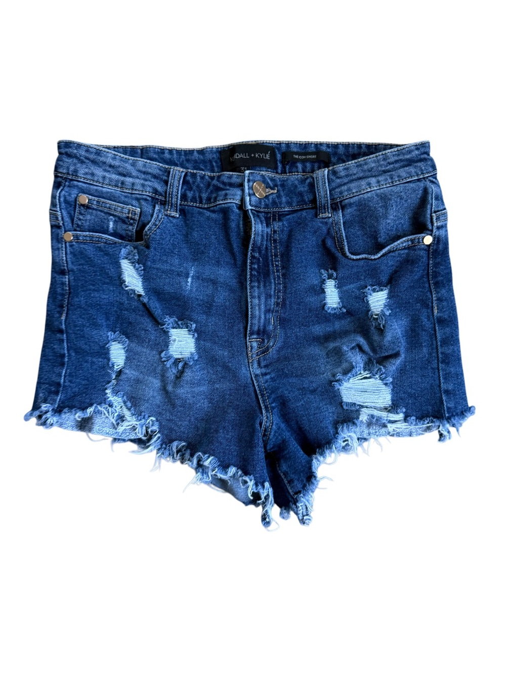 Kendall + Kylie icon distressed denim shorts frayed hem